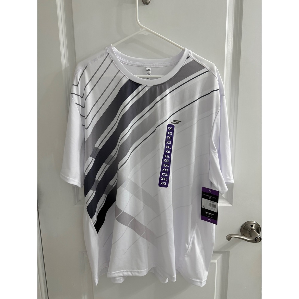 Skechers Performance Tee Mens XXL White Grey Graphic Short Sleeve Shirt TS398S